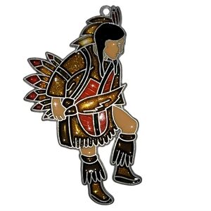 Vintage Handmade Stained Glass Native American Indian Chief Suncatcher Ornament